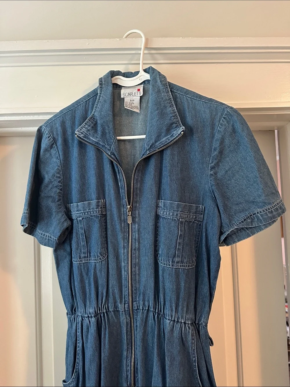 Scarlett Dark Blue Denim Short-Sleeve Zip Front One-Piece